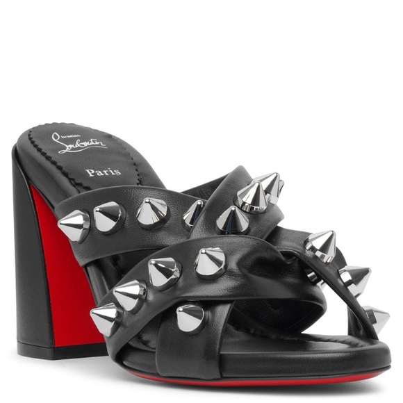 Christian Louboutin Shoes - Christian Louboutin Spika Club 85 Black Leather Spike Mule Heels NEW Size 36